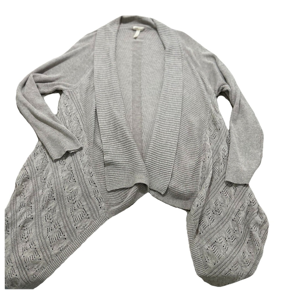 Matilda Jane Lets Get‎ Away Cardigan Beige Knit Crochet Waterfall Hanky Hem L